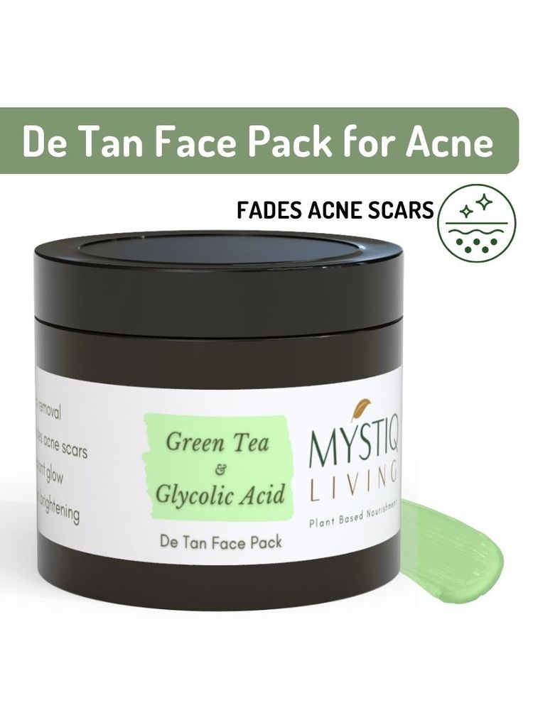 mystiq living De Tan Face Pack Clay Mask For Oily Acne Prone Skin, Glowing Skin with Green Tea & Glycolic Acid-picture-16