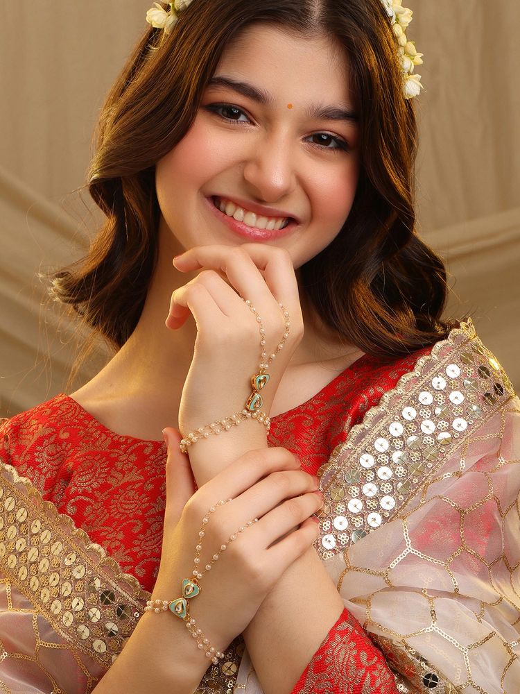 Ruby Raang Studio Saanjh Pearl Kundan Hand Harness-picture-12