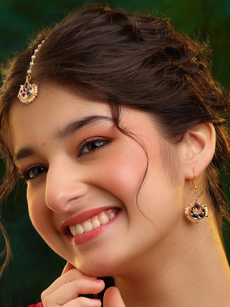 Ruby Raang Studio Finest Gold Kundan Earrings With A Maang Tikka-picture-23