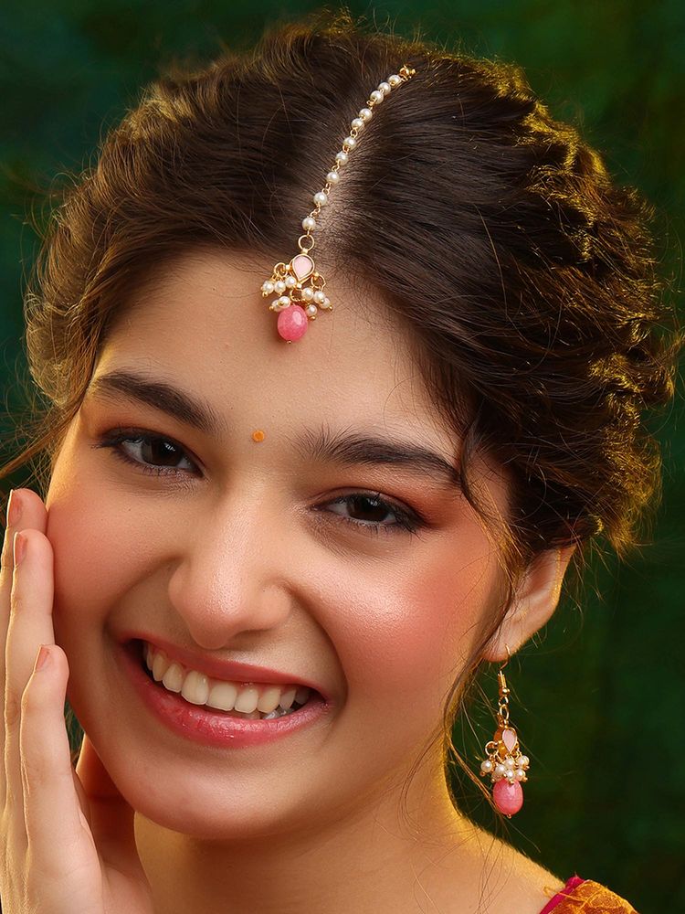 Ruby Raang Studio Mannat Maang Tikka With Pair Of Earrings-image-6