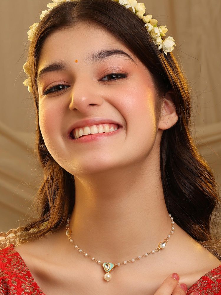 Ruby Raang Studio Sheesh Mahal Blue Kundan Necklace-image-37