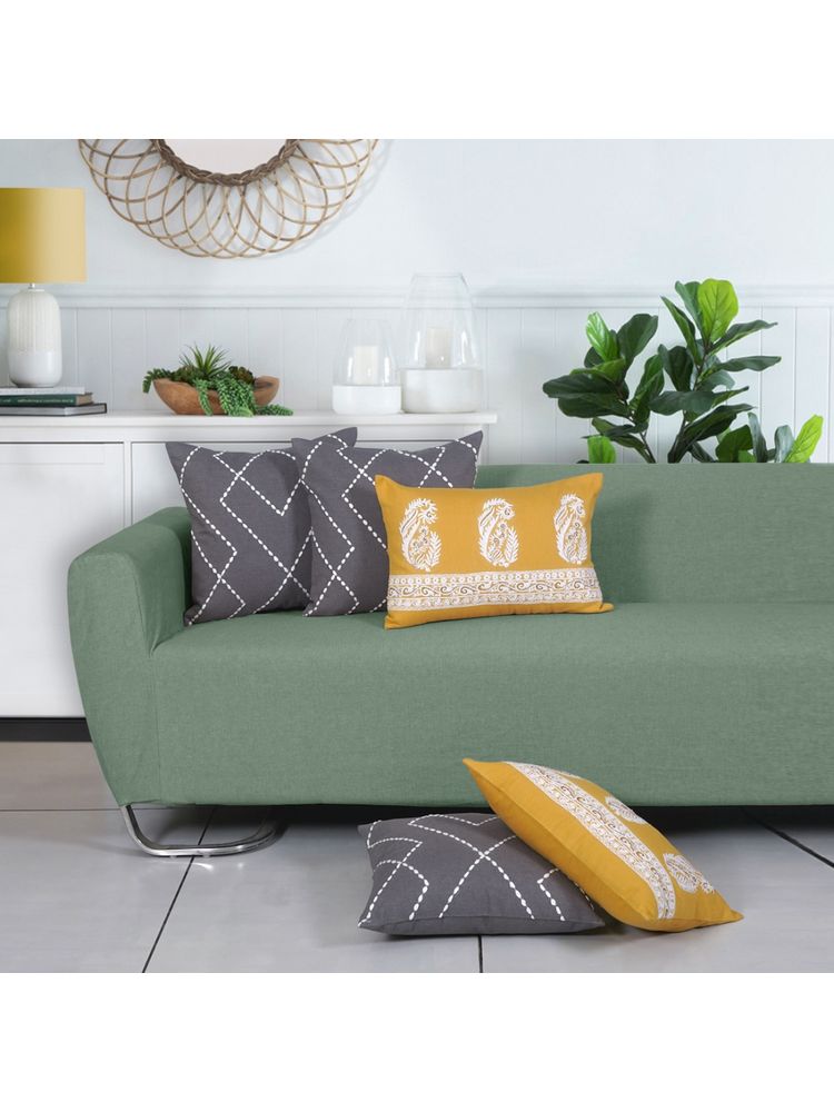 ODE & CLEO Cotton Cushion Covers 18X18 in Zip Closure Sofa Cushion (Set of 5)-image-1