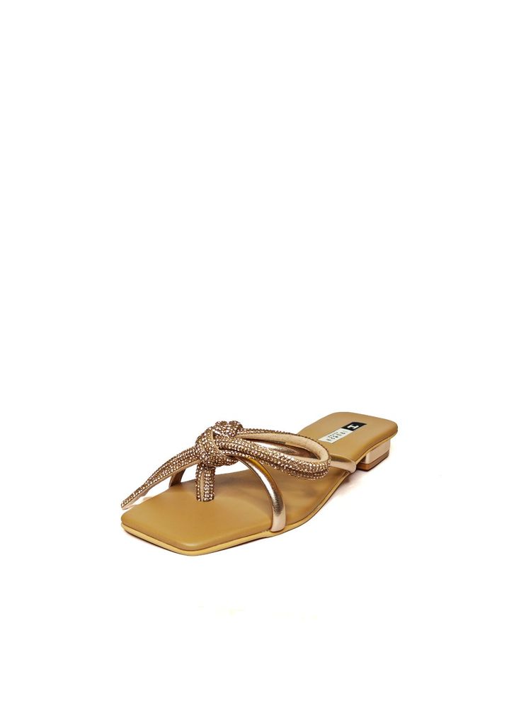 IRUSSH Embellished Gold Diamante Bow Thong Flats-picture-35
