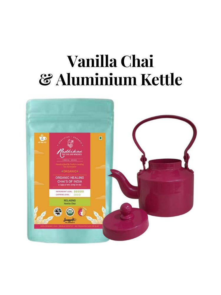 Radhikas Relaxing Vanilla Chai + Cutting Chai Dark Pink Aluminium Kettle-picture-27