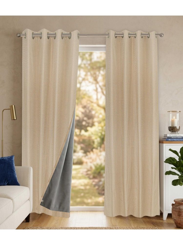 Saral Home D Mond Cotton Woven Window Curtain 100% Light Blocking - Beige-image-29