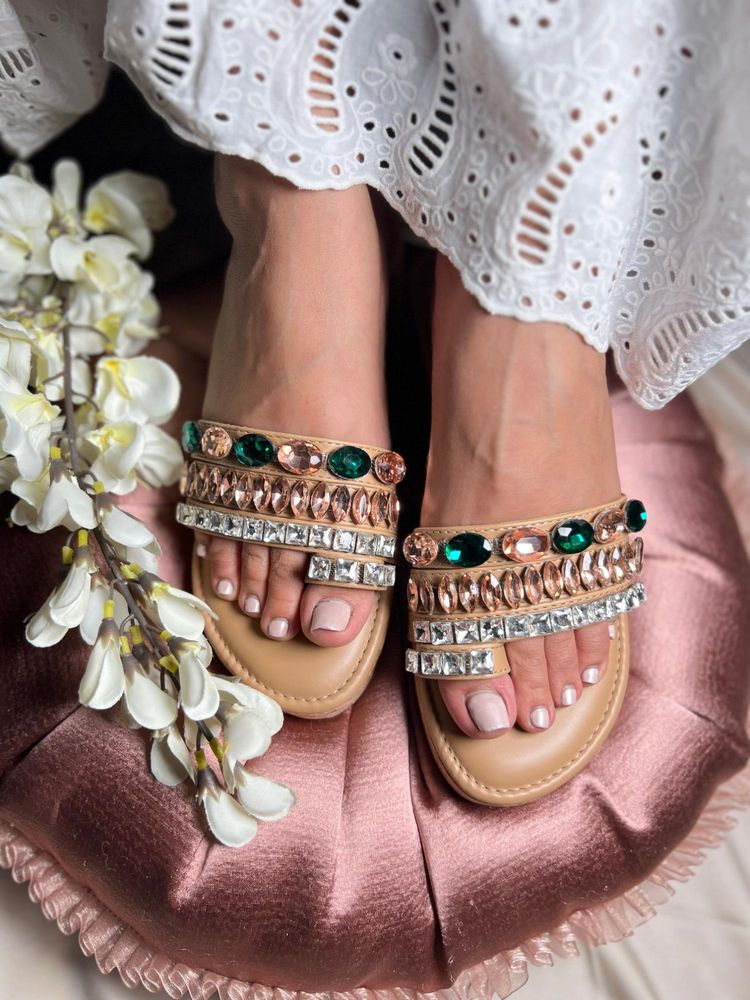 Sandal Stories Rose Gold Crystal Embellished Wedges-picture-17