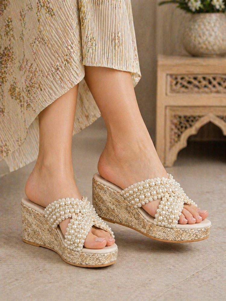 Sandal Stories Pearl Embellished Wedges-image-6
