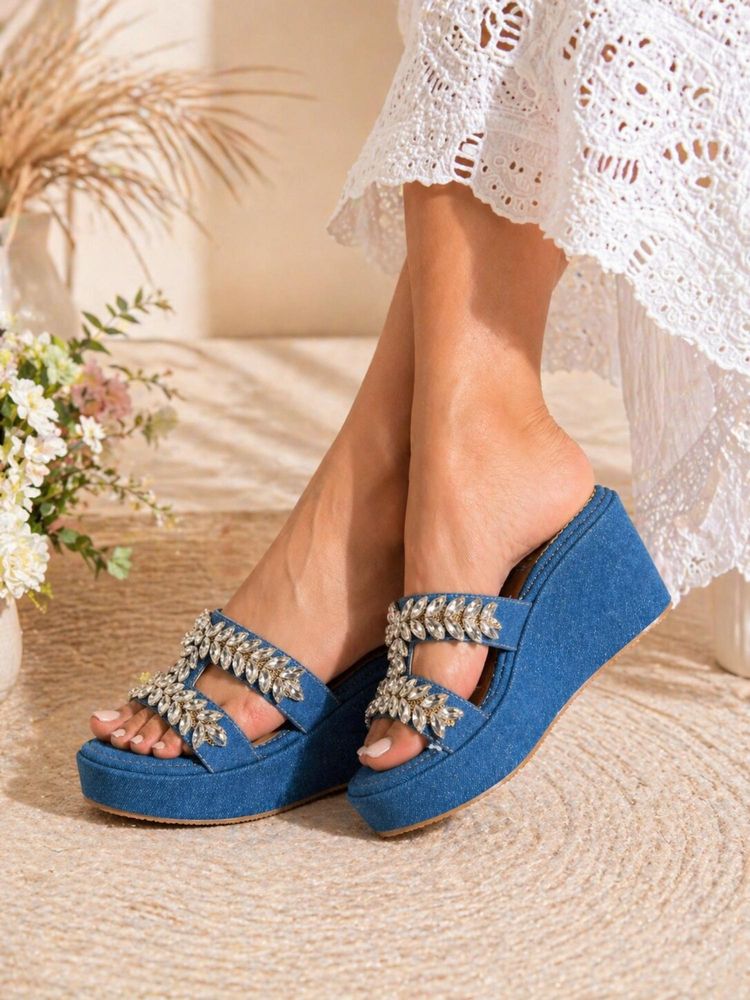Sandal Stories Denim Embellished Comfort Wedges-image-14