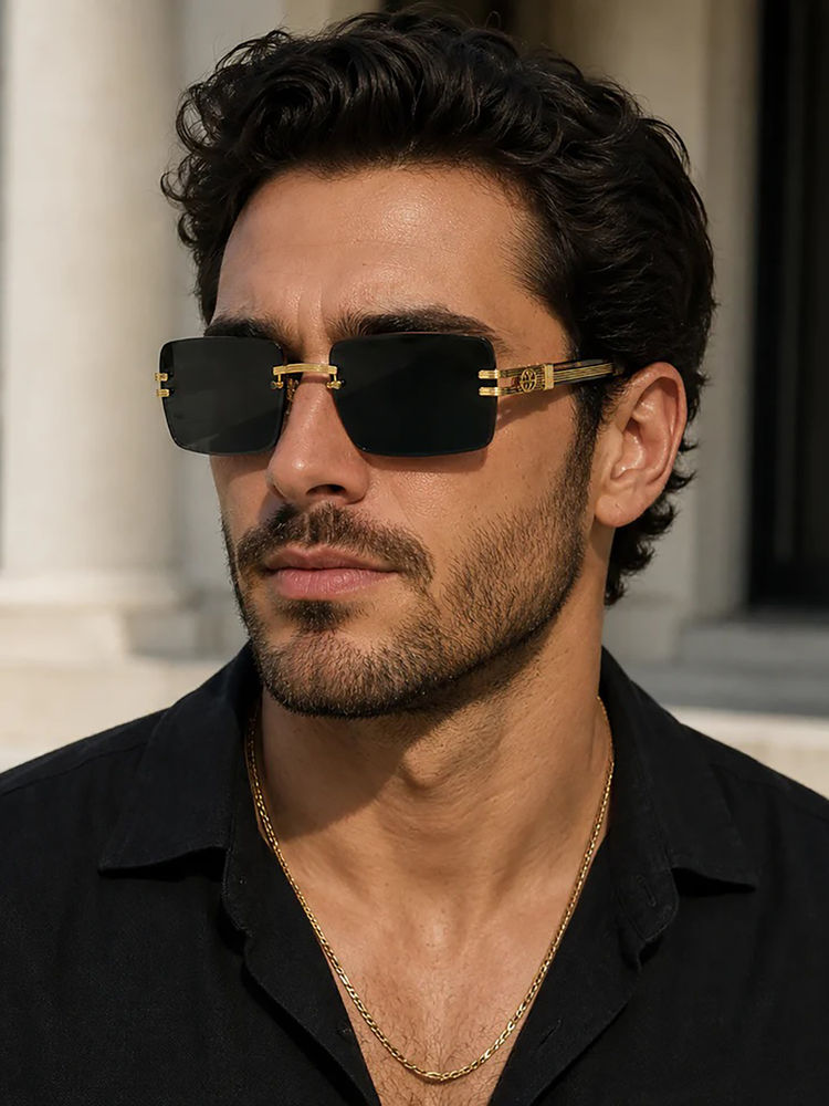Zaadran Shadow Luxe Panther Green Rimless Sunglasses-picture-17
