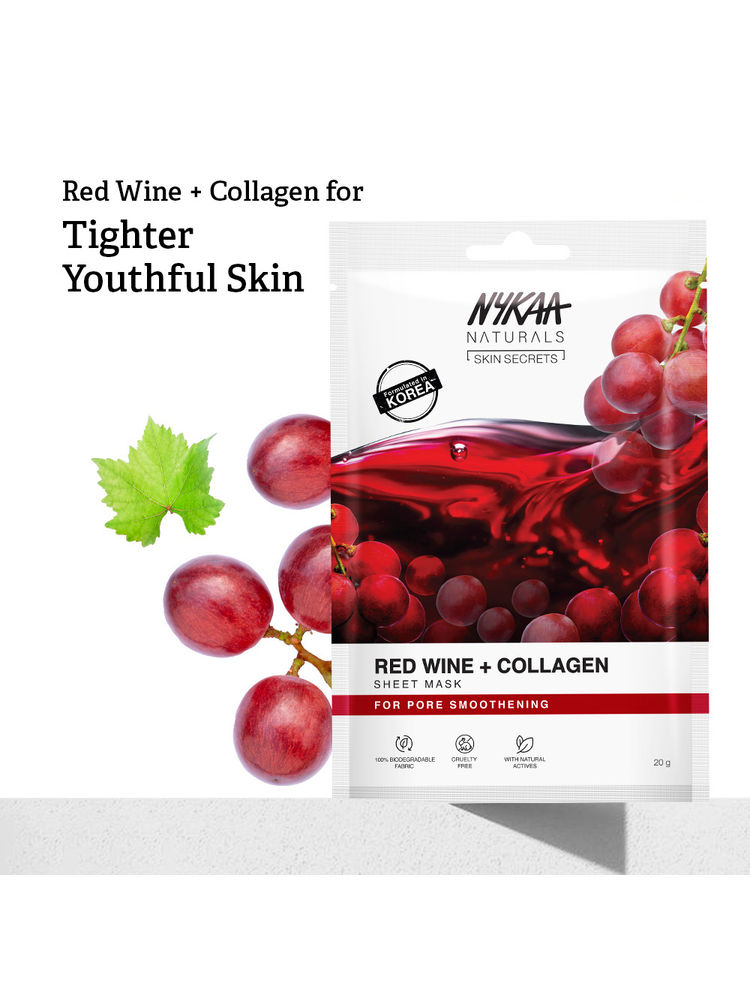 Nykaa Naturals Korean Sheet Mask – Red Wine & Collagen For Pore Smoothening & Glow