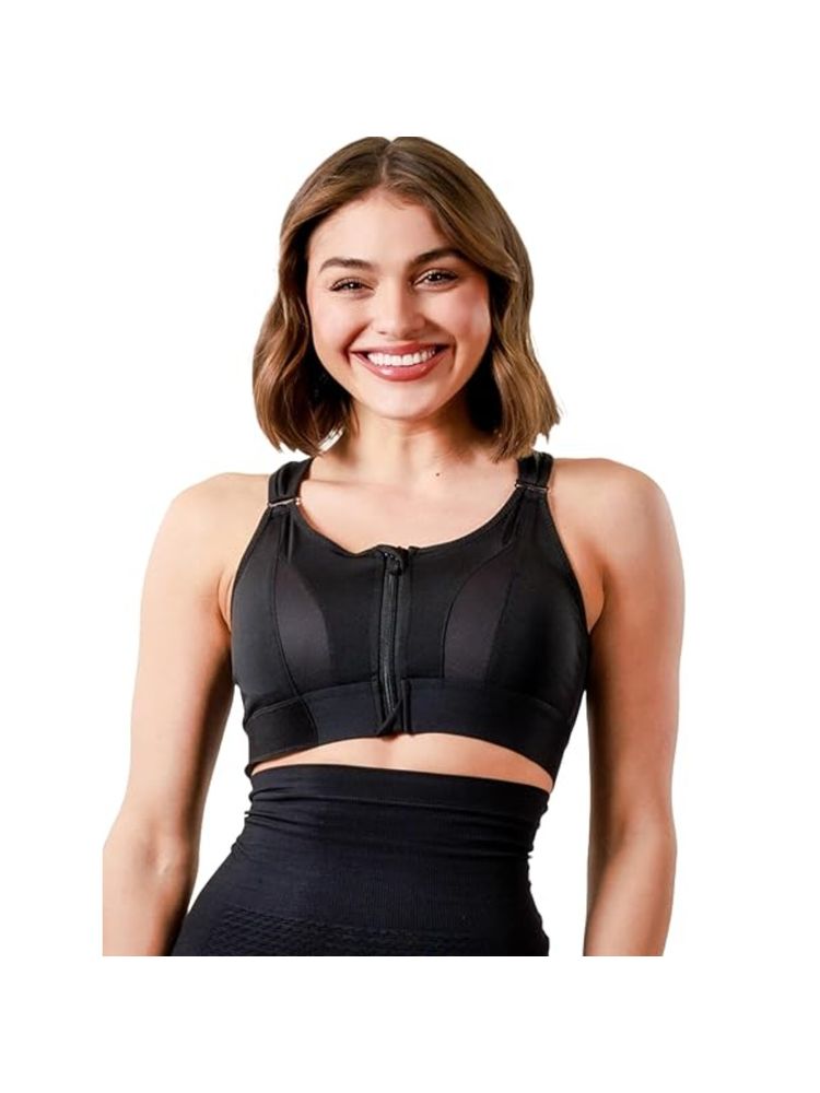 BRACHY Womens High-Impact Velcro Sports Bra Black-image-27