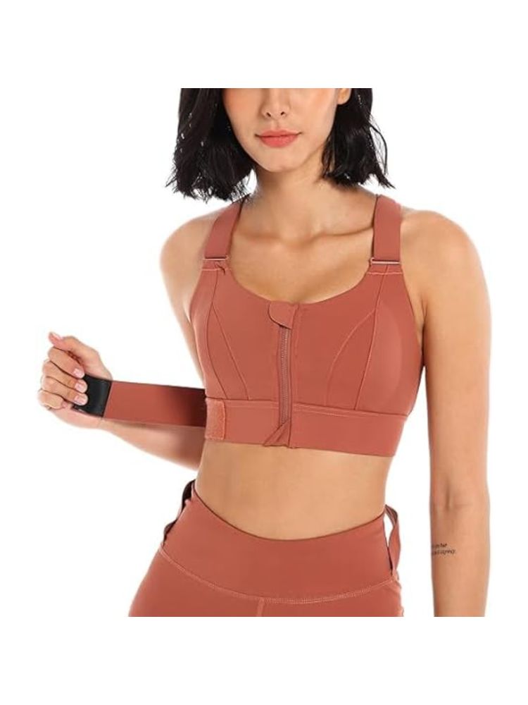 BRACHY Womens High-Impact Velcro Sports Bra Brown