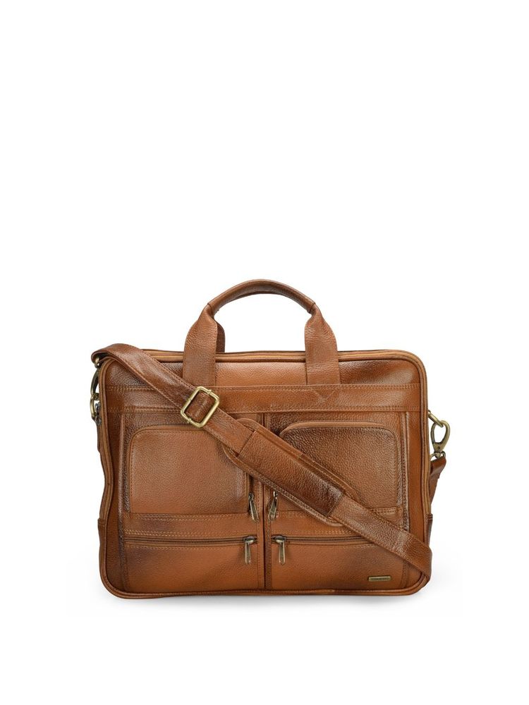 Teakwood Men Tan Brown Leather Laptop Bag-image-15