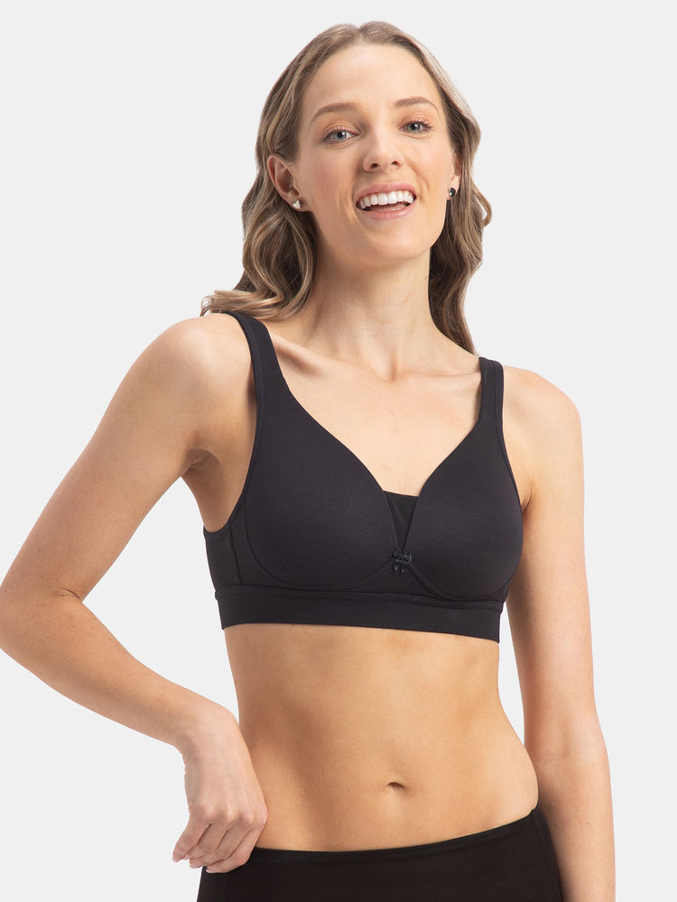 Jockey 1856 Wirefree Padded Soft Touch Microfiber Elastane T-Shirt Bra - Black-picture-14
