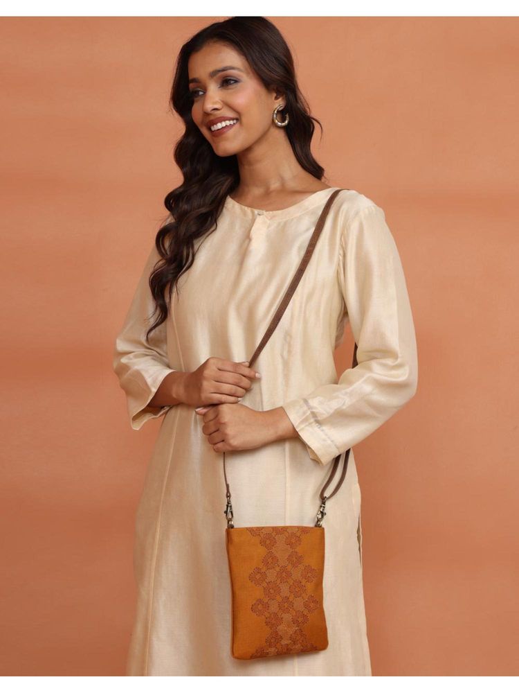 fabindia fashion Fabindia Mustard Hand Embroidered Sling Bag-picture-23