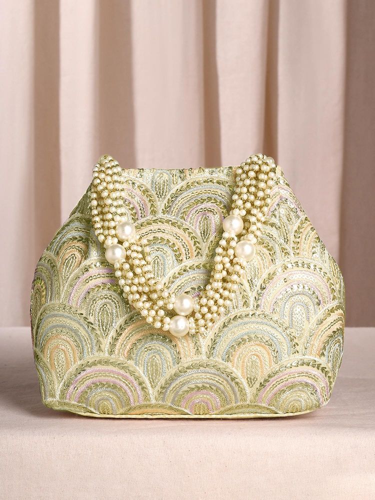 Peora Cream Sequins Motifs Potli Bag-picture-48
