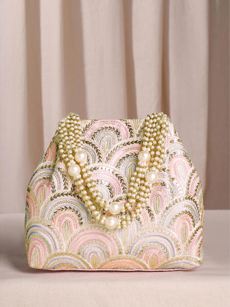 Peora Pink Sequins Motifs Potli Bag-picture-21