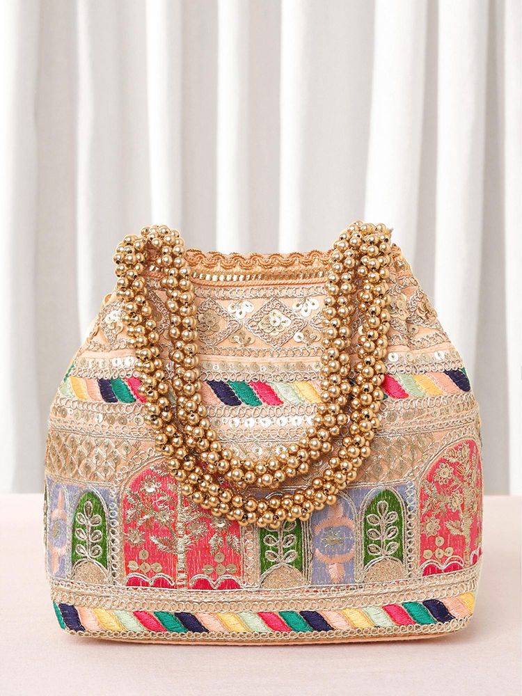 Peora Peach Embroidery Potli Bag-picture-46
