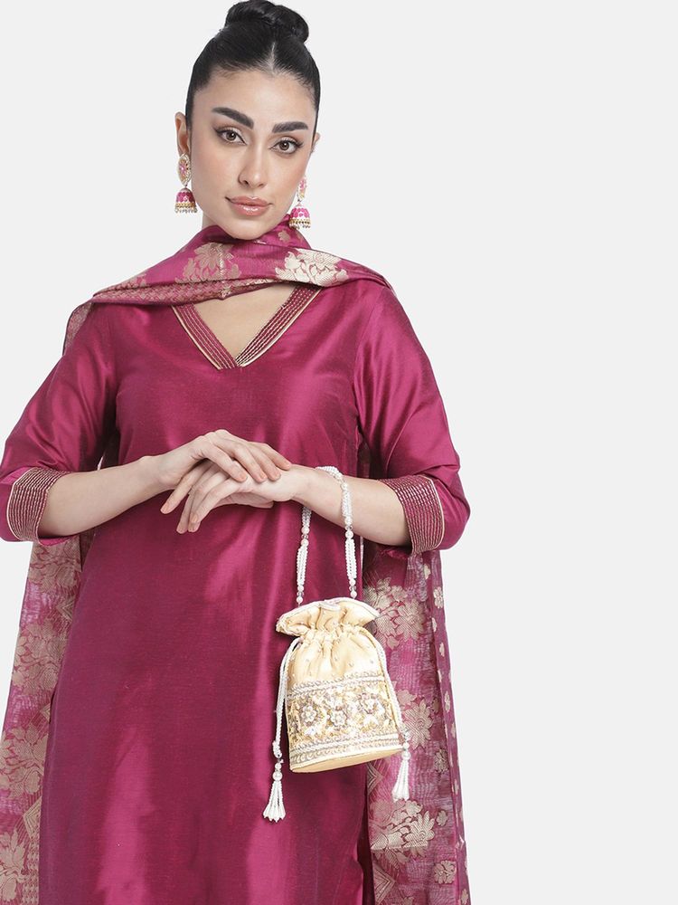 Peora Cream Handmade Bridal Embellished Potli Bag-picture-45