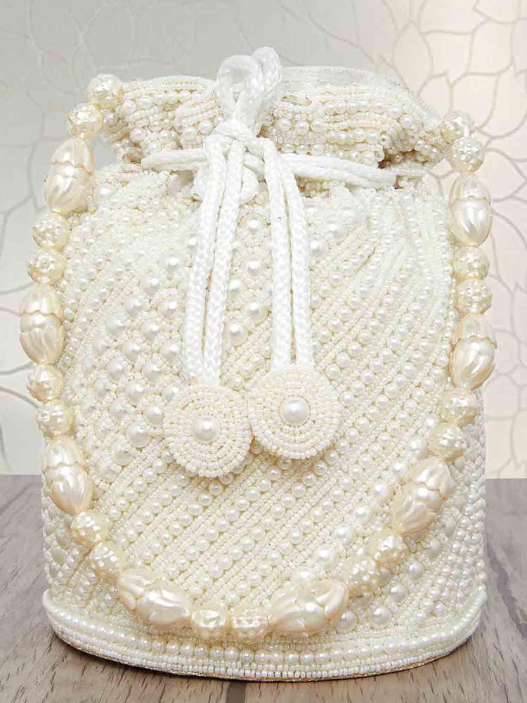 Peora White Evening Ethnic Bride With Drawstring Potli Bags-picture-49