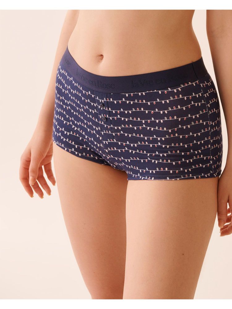 La Vie En Rose Cotton and Logo Elastic Band High Waist Boyleg Panty - Blue-picture-23