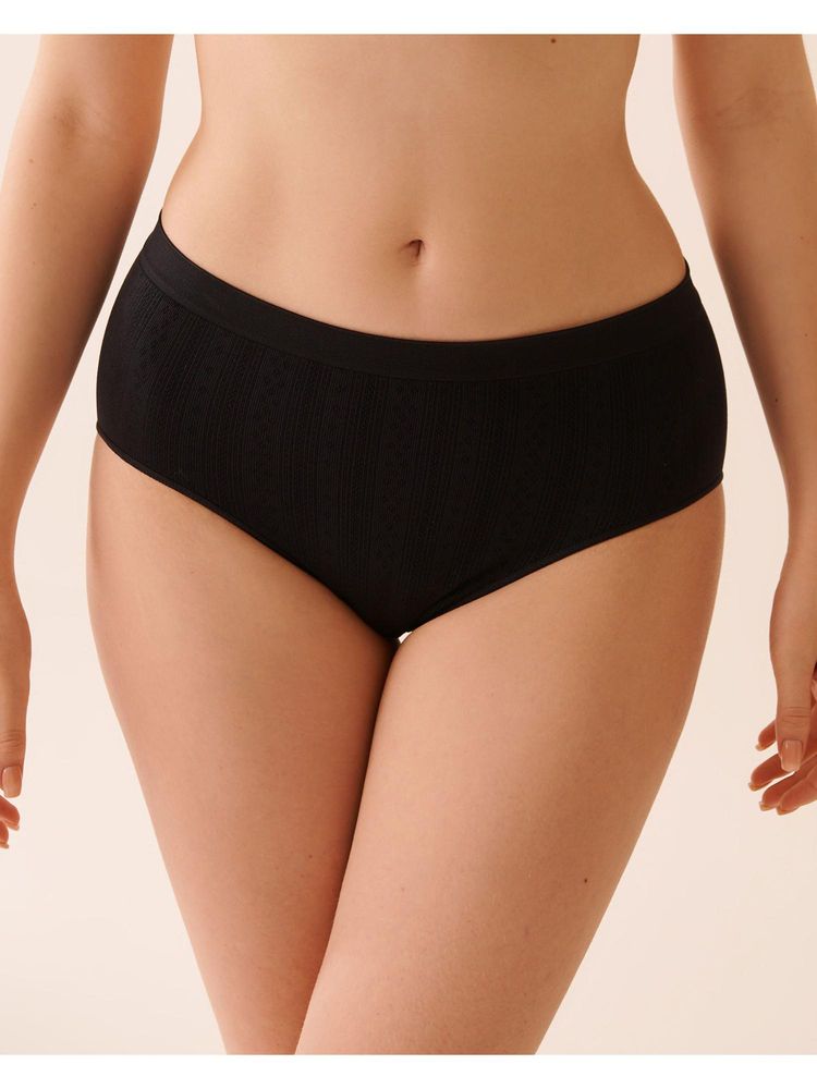 La Vie En Rose Seamless Fabric Pointelle High Waist Bikini Panty - Black-image-41