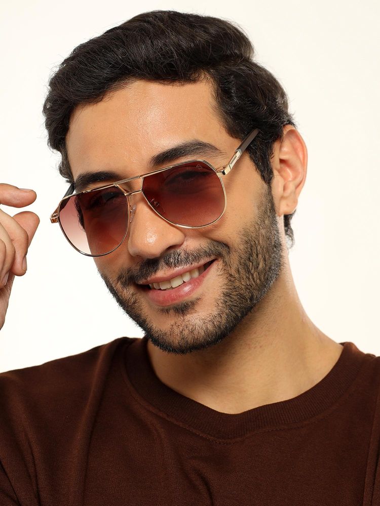 Eyejack Unisex Aviator Gold Frame Brown Lens Sunglasses - 7008CL872 (58)-image-30