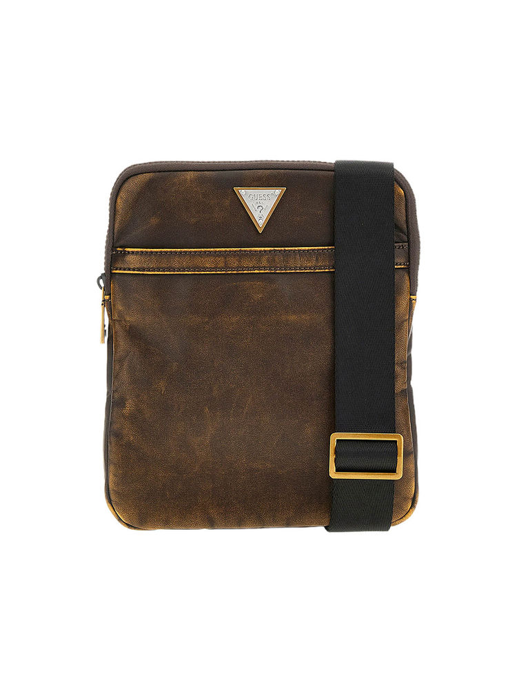 Guess Brown Solid Milano Flat Crossbody Bag-image-10