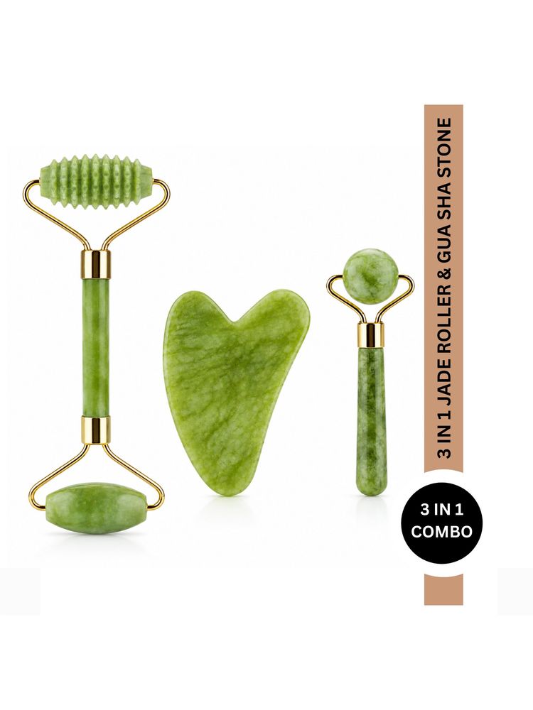 Kayanara 3 In 1 Jade Roller & Gua Sha Stone For Facial Massage, Depuffing & Skin Care-image-2