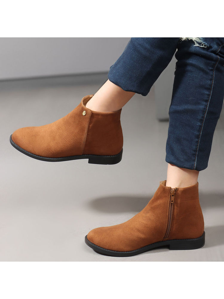 Carlton London Tan Mid Top Zip Women Boots-image-46