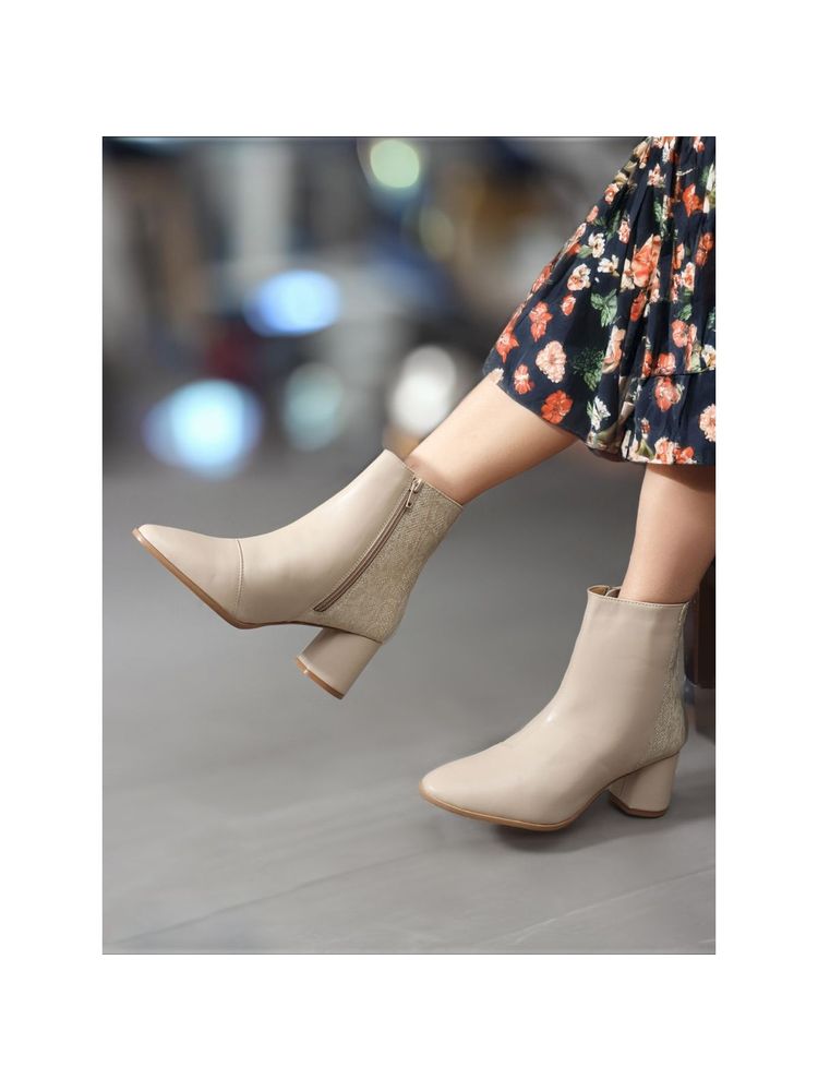 Carlton London Cream Zip Mid Top Women Casual Boots-picture-10