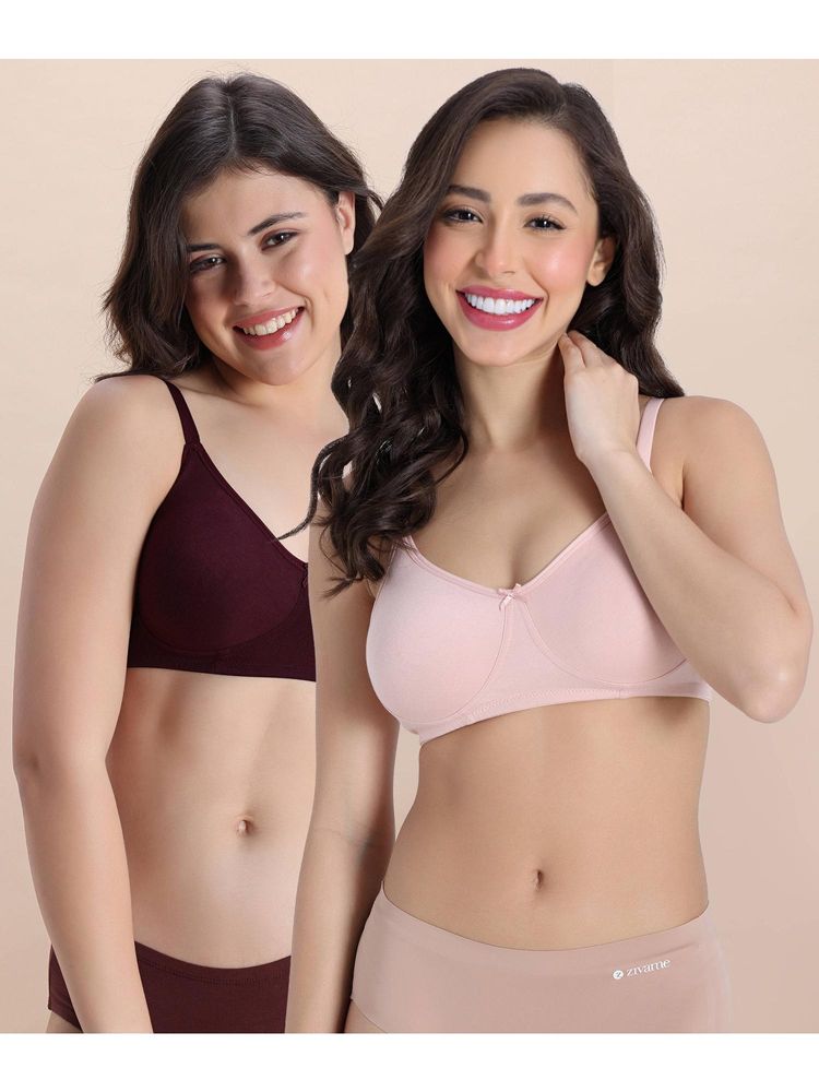 Zivame Double Layered Non Wired T-shirt Bra - Multicolor (Pack of 2)-picture-23