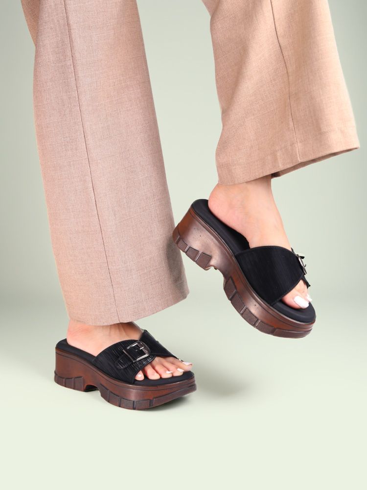 Monrow Women Ziva Black Platform Heels-image-29