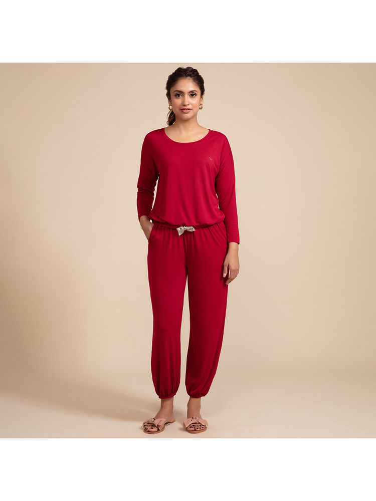 Nykd By Nykaa Sumptuously Soft Modal Lounge Pajama Set of 2 NYS016-Rio Red-image-18