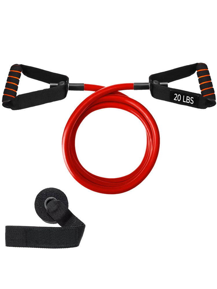 Strauss Single Resistance Tube with PVC handle and door Knob & Bag 20 LBS - Red-image-19