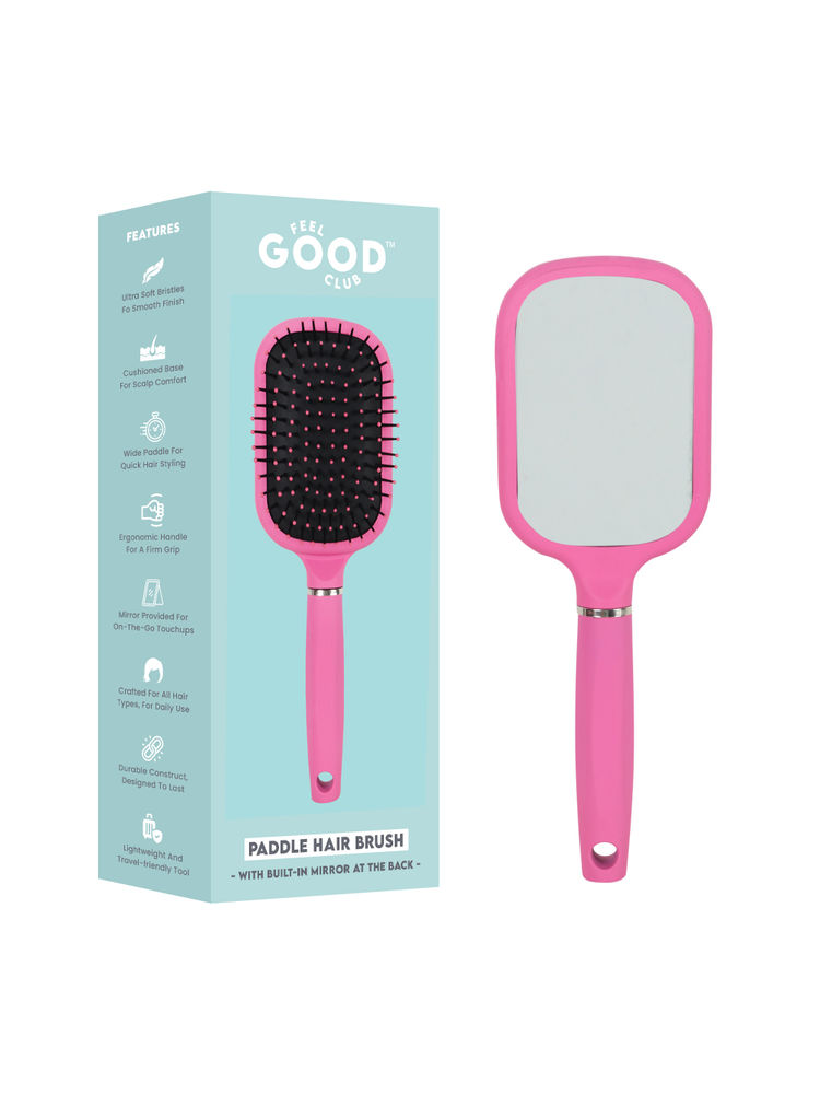 Feel Good Club Paddle Brush With Built-In Mirror On The Back For Detangling Frizz-Control & Styling-image-38