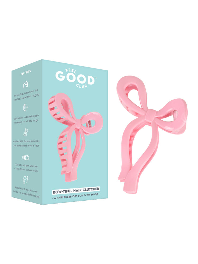 Feel Good Club Bowtiful Hair Clutcher - Pastel Pink Claw Clip Accessory For Strong Hold Hair Styling