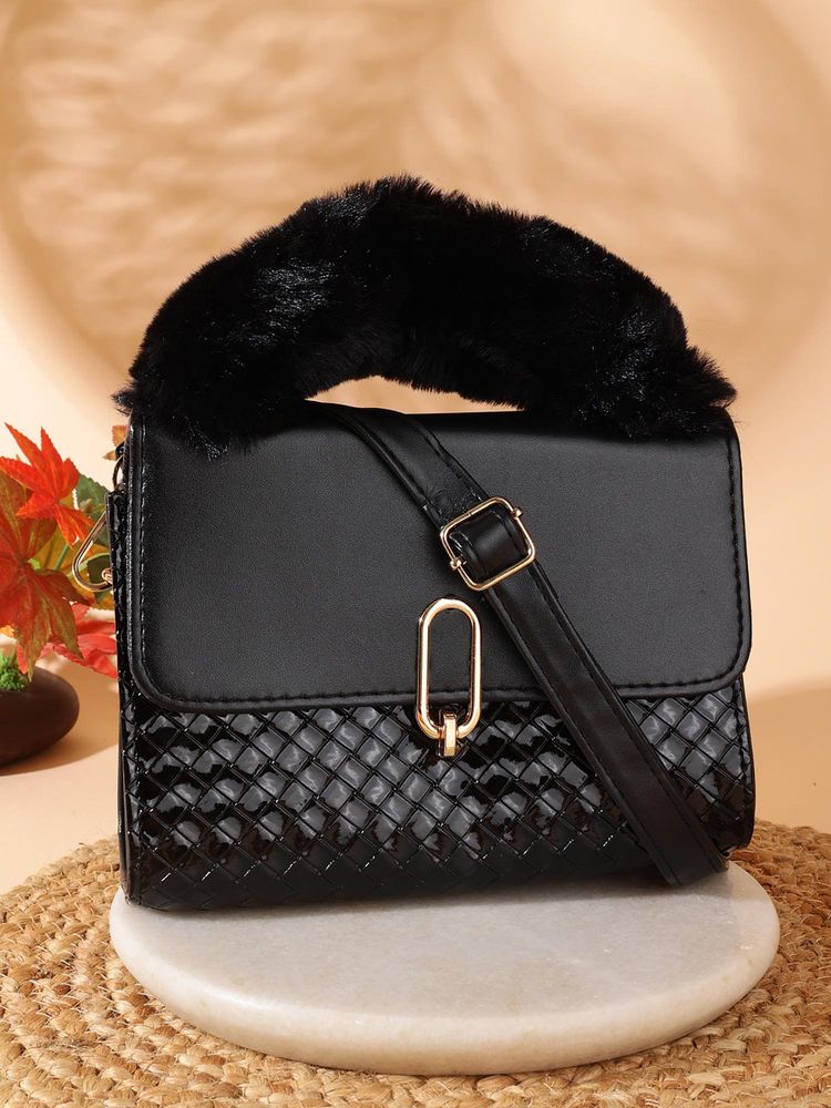 ZEVORA Women Black Pu Handbag with Detachable Strap-image-1