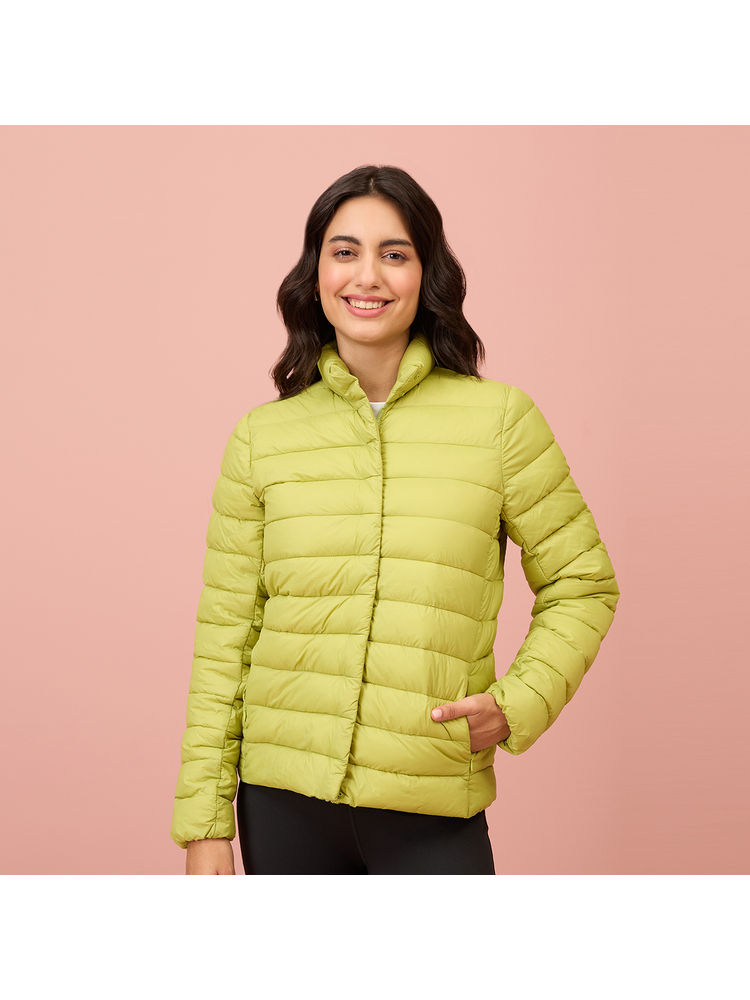 NYKD By Nykaa Ultra Light Weight Puffer Jacket with Inbuilt Bag (Set of 2)-NYAT405-Green-image-3