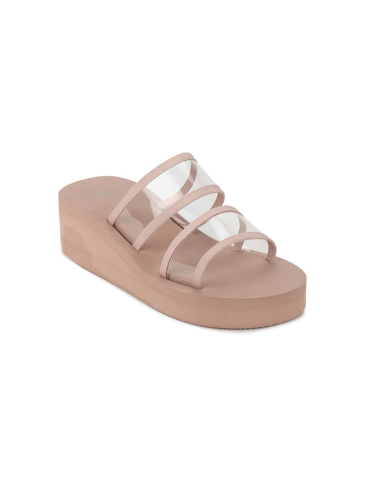 Truffle Collection Nude Pvc Mid Heel Slip On Wedges