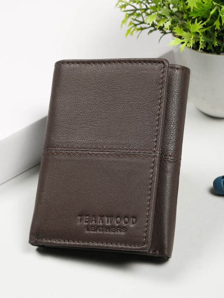 Teakwood Leathers Men's Brown Leather Tri-Fold Wallet-picture-12