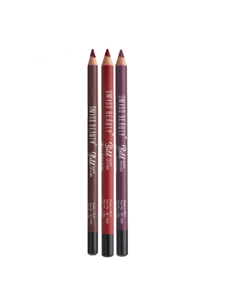 Swiss Beauty Bold Matte Lips Liner Pencil Set Of 3 - 1 Royal Red, 11 Purple & 2 Maroon