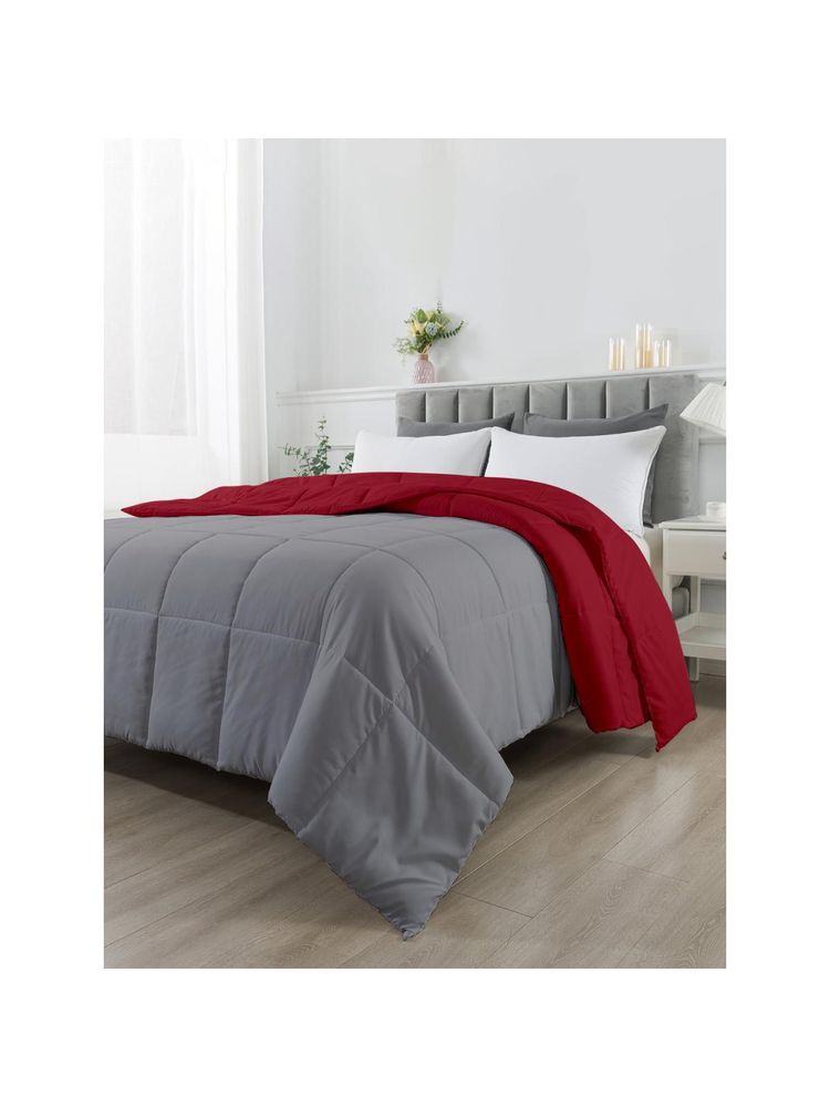 Razzai Reversible Microfiber Ac Room Burgundy & Grey 100 Gsm Comforter|Single Bed-image-32