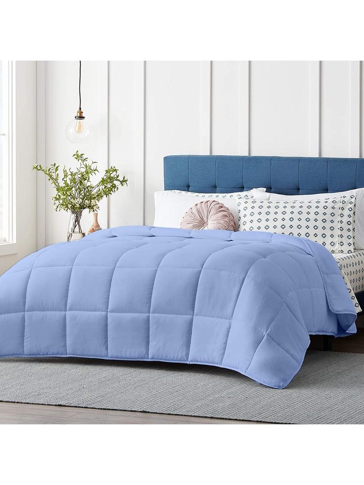 Razzai Sky Blue Microfiber 200Gsm Reversible Solid Comforters |Single Bed Comforter-picture-1