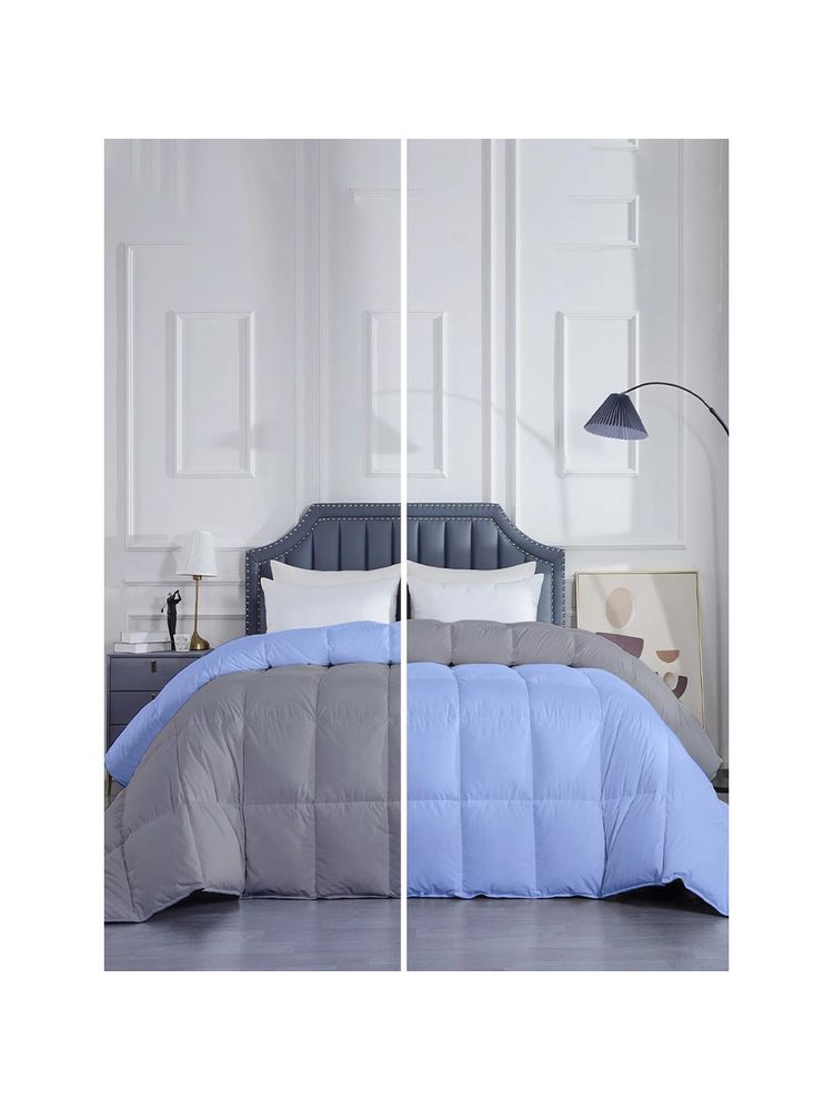 Razzai Microfiber 300Gsm Mild Winter Reversible Single Bed Comforters|Sky Blue & Greys-image-36