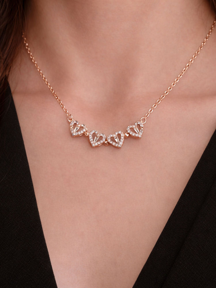 ToniQ Zircon Heart Magnetic Clover Necklace - Rose Gold-image-19