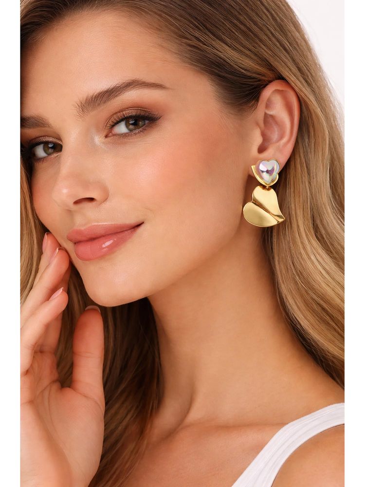 VIEN Minimal Gold-Plated Earrings for Women White-picture-21