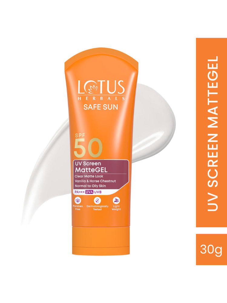 Lotus Herbals Safe Sun Uv Screen Matte Gel Spf 50 Sunscreen, No white cast, Pa+++, 100gm