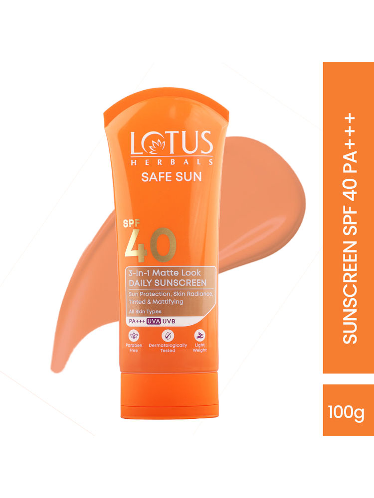 Lotus Herbals SafeSun 3in1 Matte look daily sunscreen,Tinted Sunscreen, SPF 40 PA+++, 100 g