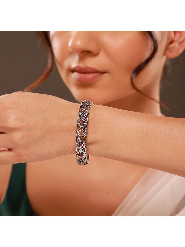 Voylla Red Phulwari Madhavi Oxidised Cuff Bracelet-picture-0